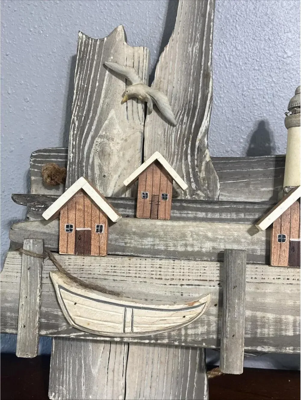 Beachcombers Vintage Wood Plaque Lighthouse Fish Houses Boat Seagull Nautical